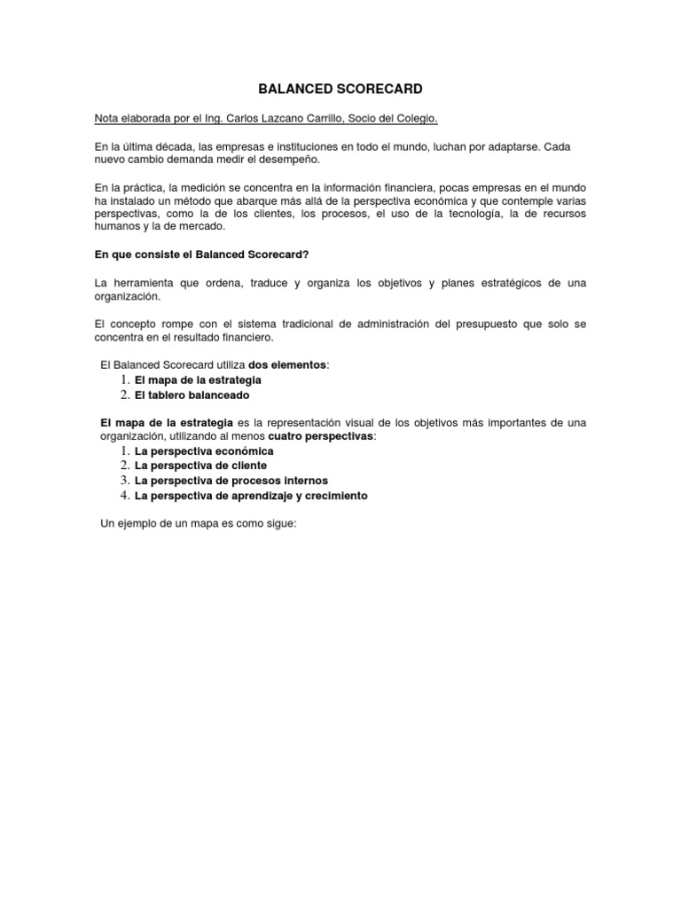 Implementación del Balanced Scorecard | PDF | Business | Economias