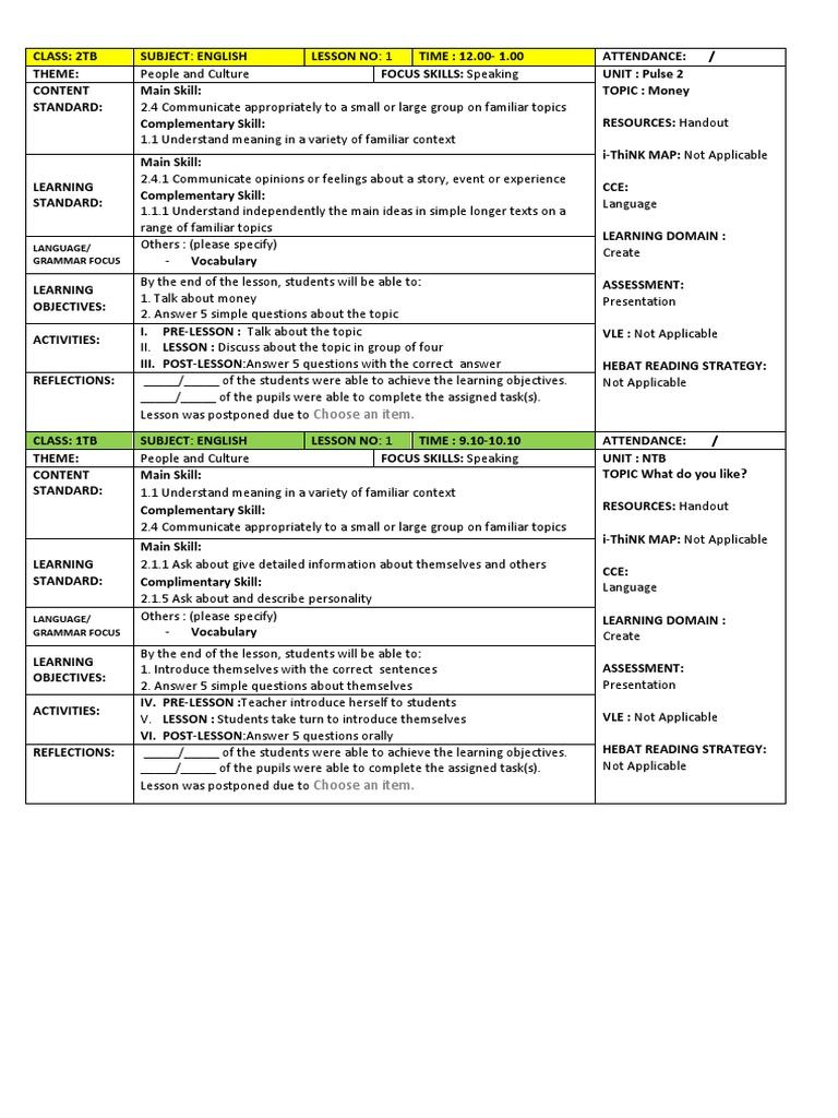 Contoh Rph Cefr English Language Communication