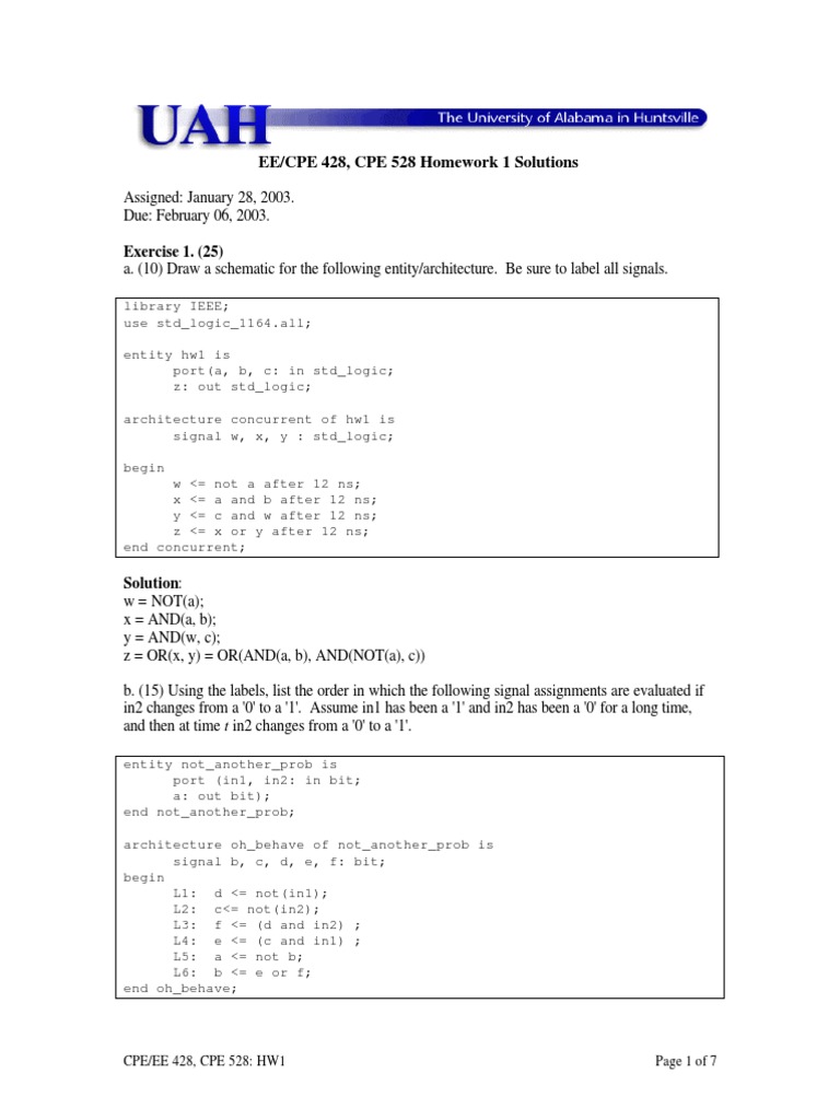 EE/CPE 428, CPE 528 Homework 1 Solutions: Exercise 1. | PDF | Software ...