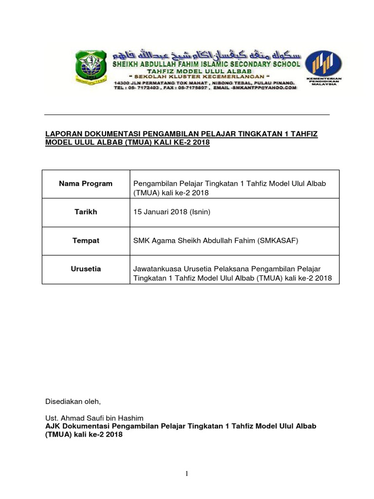 Laporan Dokumentasi Kem Huffaz Menjana Generasi Ber Takwa Tahfiz Model Ulul Albab Tmua 2017 Pdf