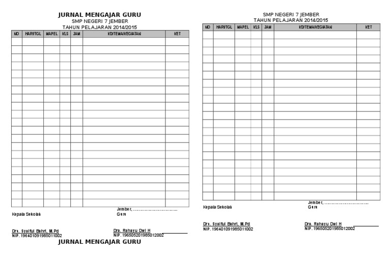 Contoh Format Jurnal Mengajar Guru | PDF