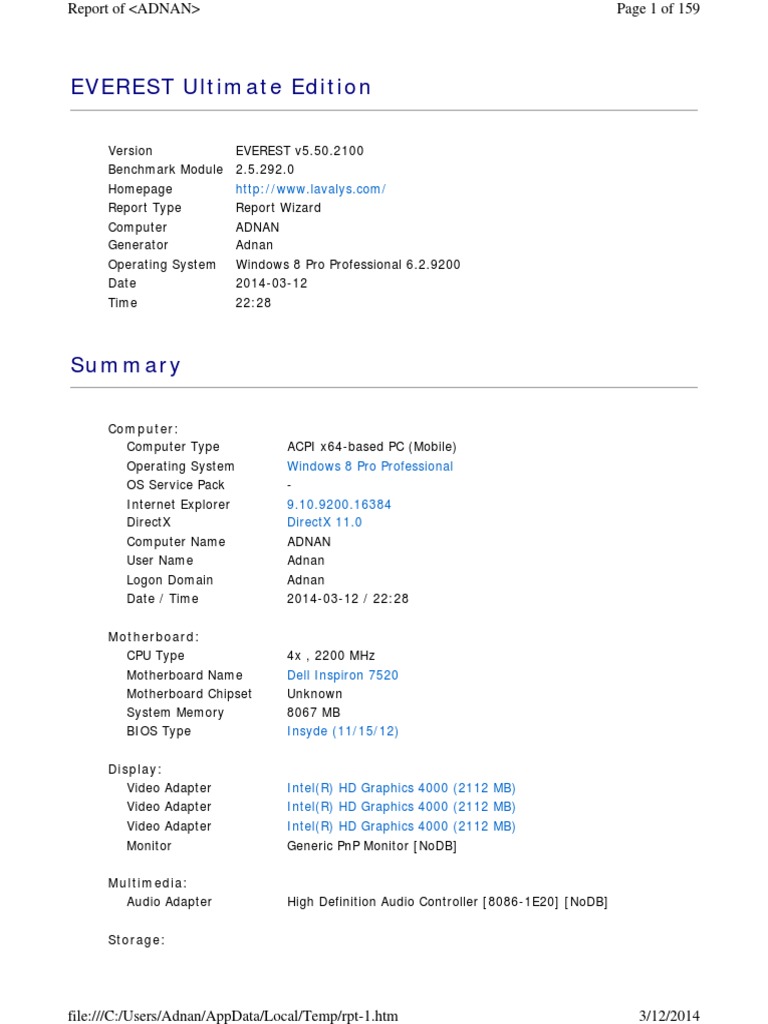 System Specs Adnan Rashid Dell 75se Cpu Cache Bios