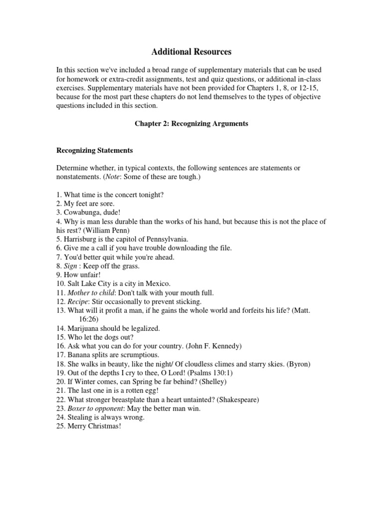 4 Exercises Bassham CT | PDF | Argument | Sentence (Linguistics)