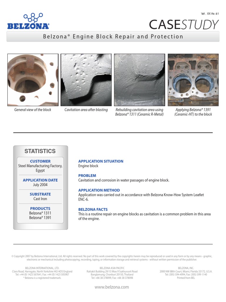 Casestudy Belzona® Engine Block Repair and Protection PDF Industries