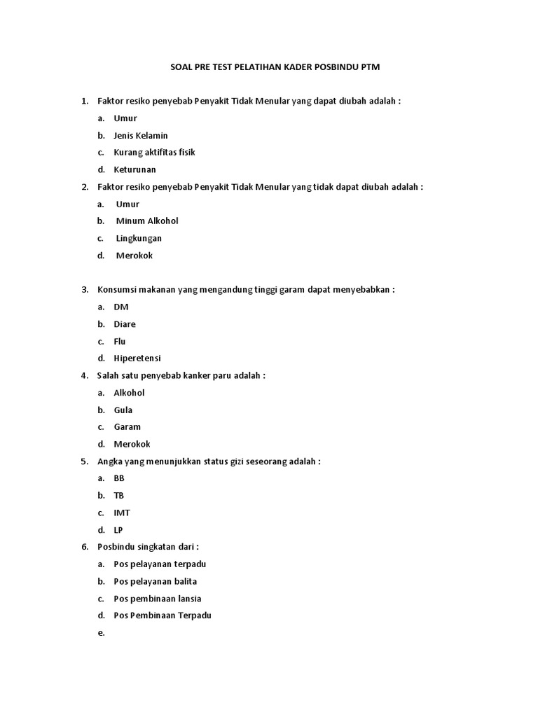 Soal Pre Tes Posbindu