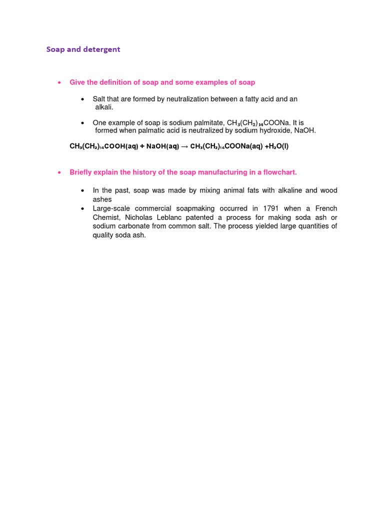 Soap and Detergent Give The Definition of Soap and Some Examples of