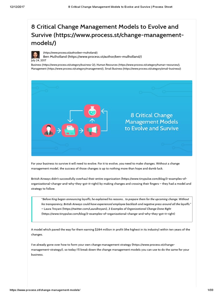 8 Key Change Management Models | PDF | Change Management | Goal