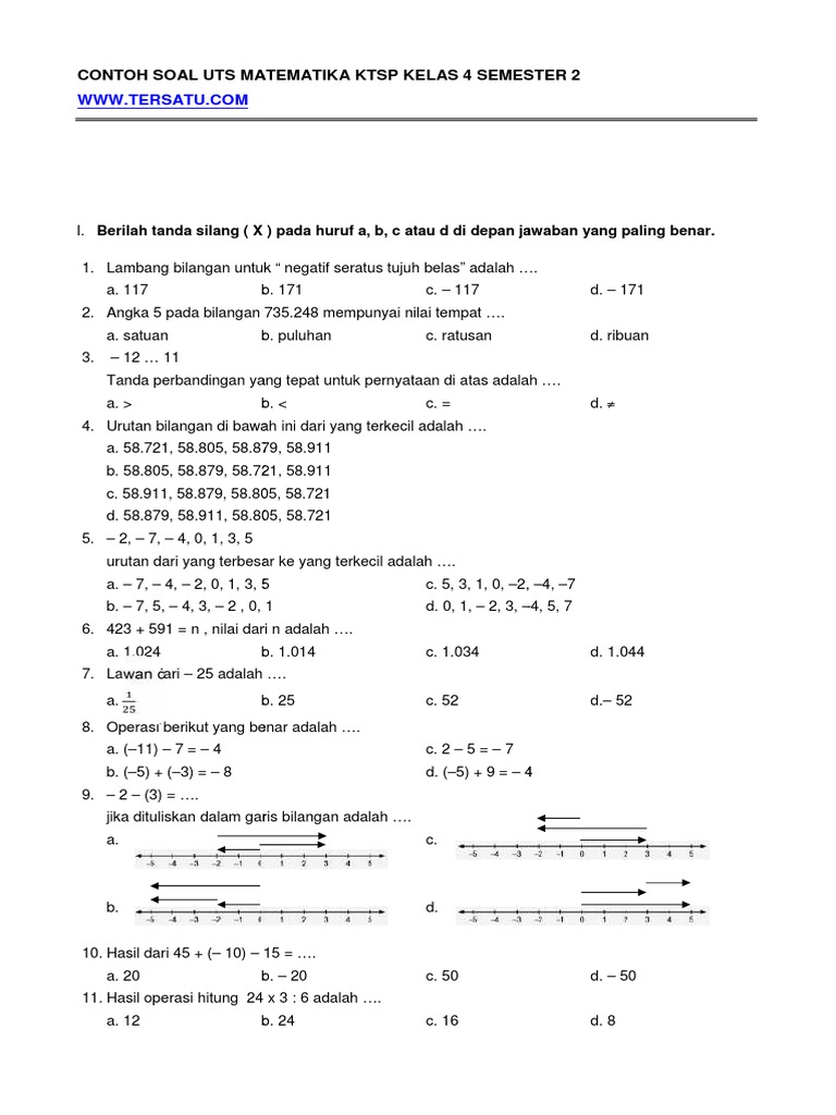 Soal Dan Jawaban Matematika Kelas 4 Semester 2 kumpulan