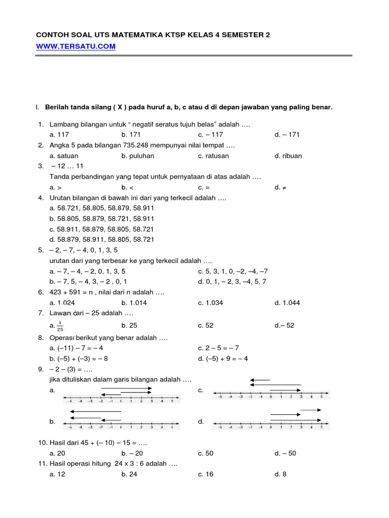 Soal Dan Jawaban Matematika Kelas 4 Semester 2 | kumpulan soal pdf