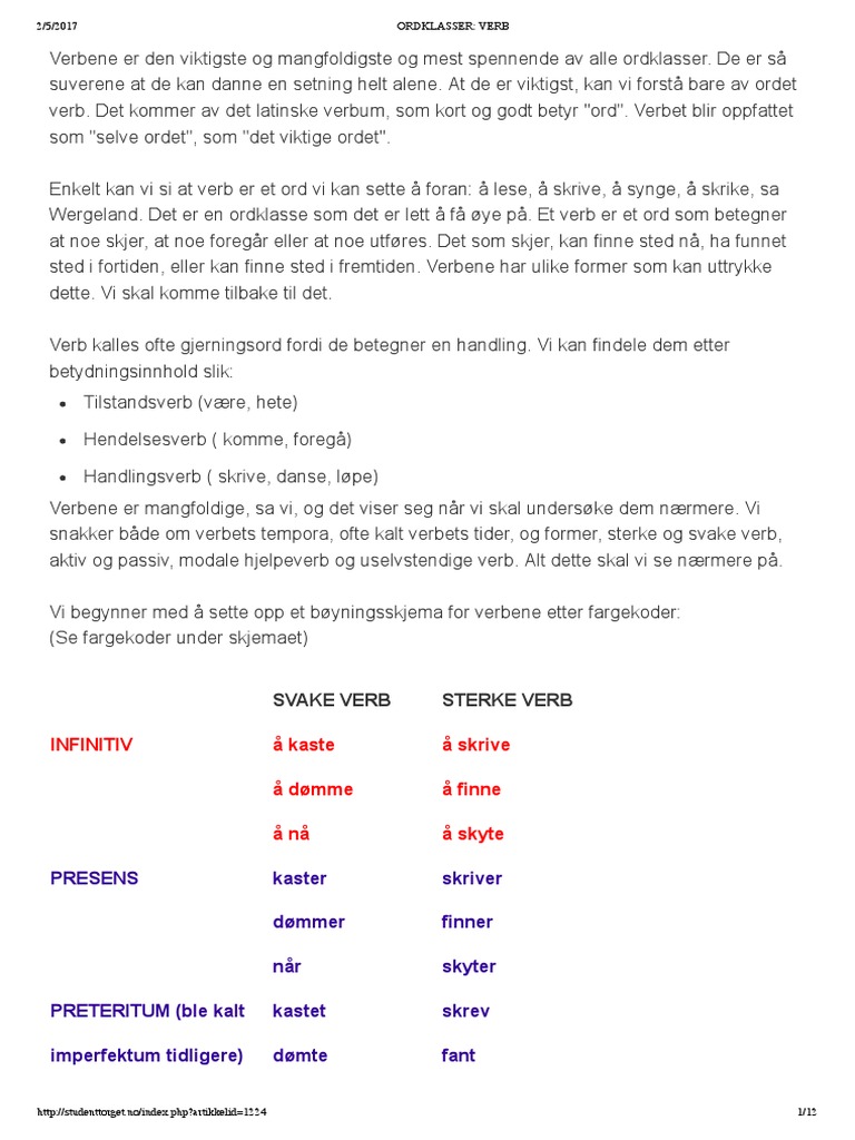 Ordklasser Verb | PDF