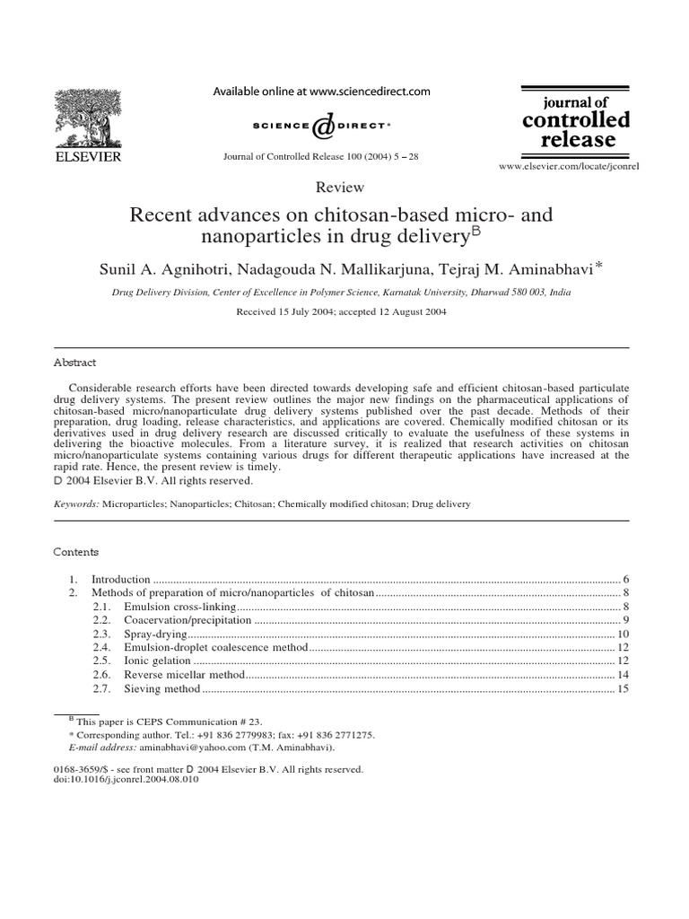 Recent Advances On Chitosan-Based Micro-And Nanoparticles in Drug ...