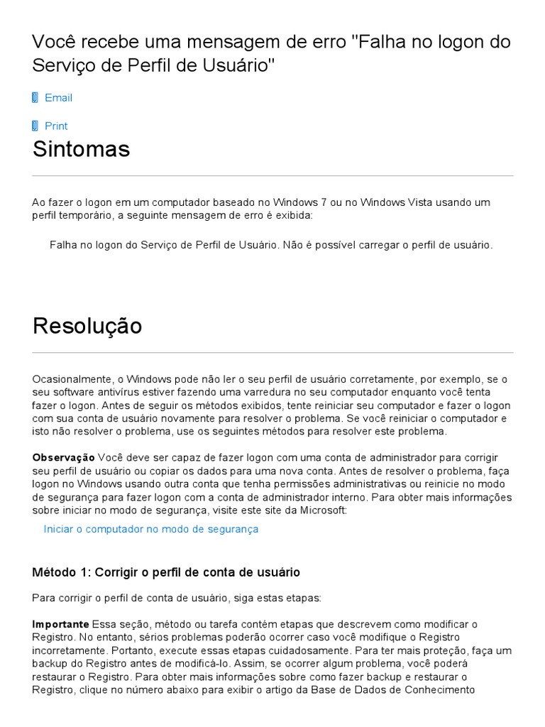 Falha De Logon Do Serviço De Perfil De Usuário