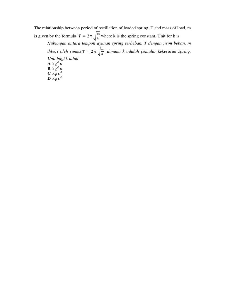 The Relationship Between Period of Oscillation of Loaded Spring PDF