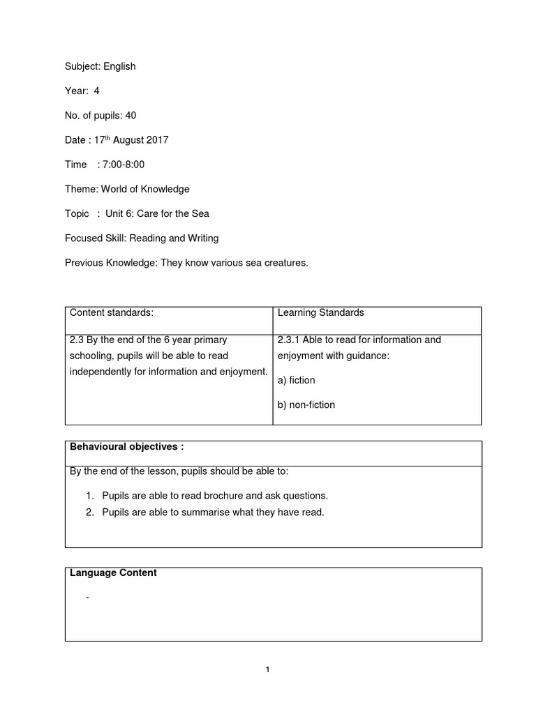 Lesson Plan Task 1 Pdf Educational Assessment Teachers