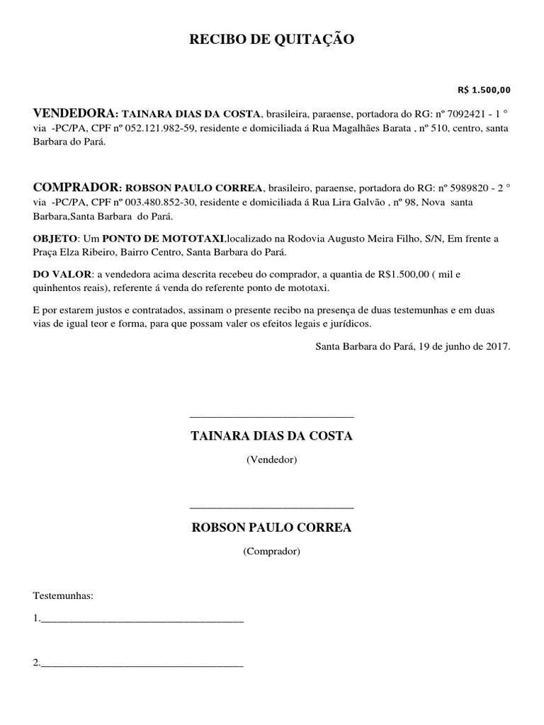 Recibo de Quitação