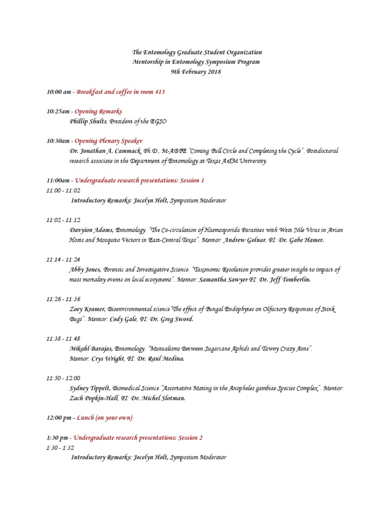Entomology Symposium Program 2018 | PDF | Organisms | Biology