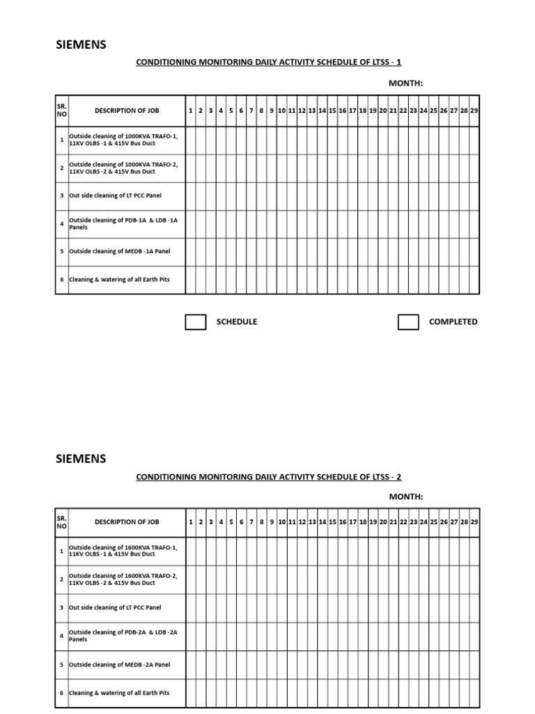 Daily CM Activity Schedule - MSDS, LTSS-1&2, DG Room | PDF | Energy ...
