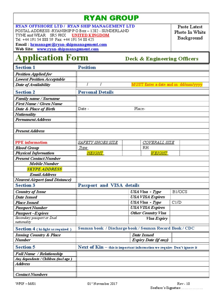 Seafarer Application Form | PDF | Travel Visa | Water Transport