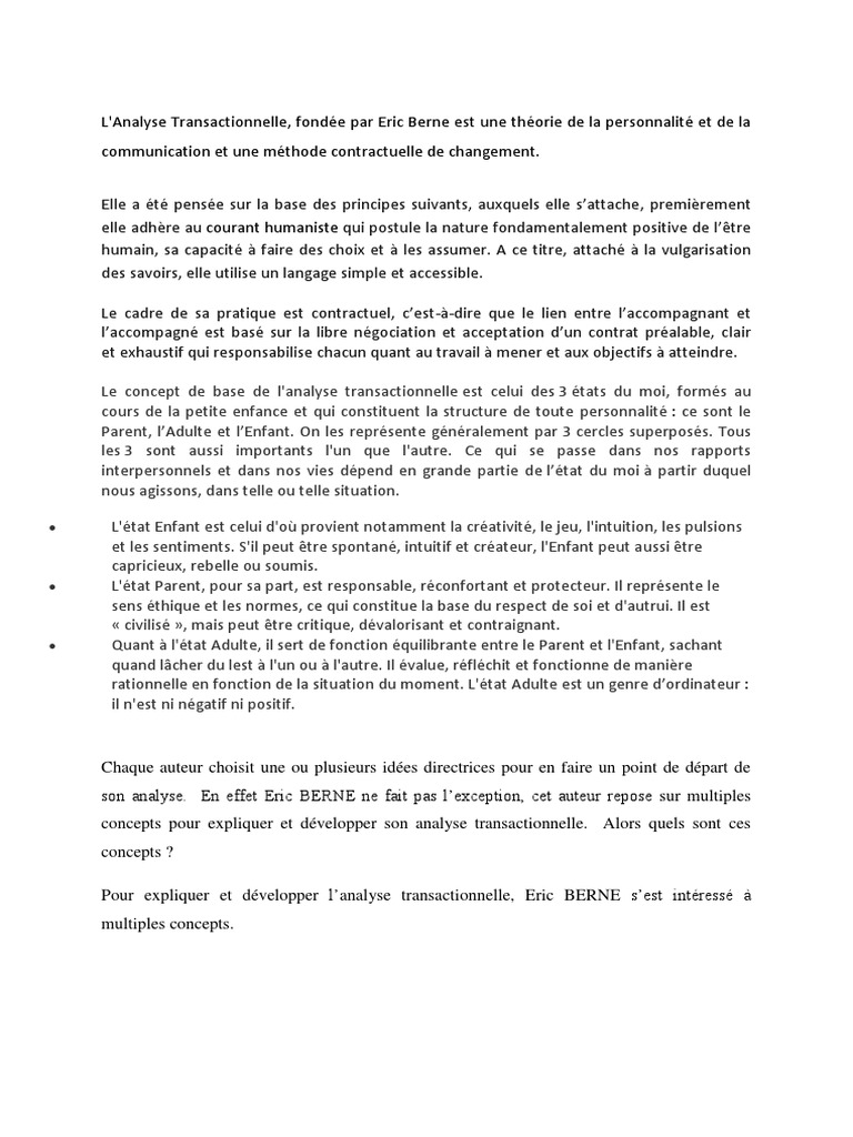Concepts clés de l'Analyse Transactionnelle | PDF | Psychothérapie ...
