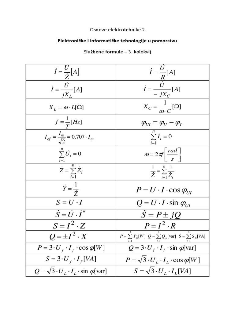 Formules essentielles en électrotechnique | PDF