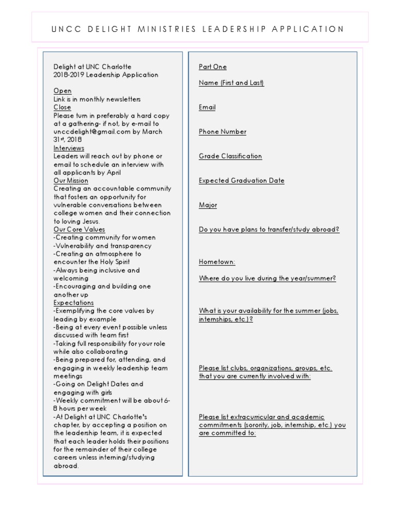 Delight Leadership Application | PDF | Christian Movements | Leadership