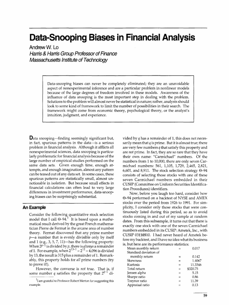 DataSnooping Biases in Financial Analysis, Andrew W. Lo PDF