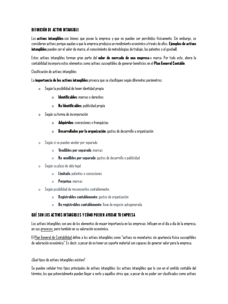 Activos Intangibles: Definición y Clasificación | PDF | Activo ...