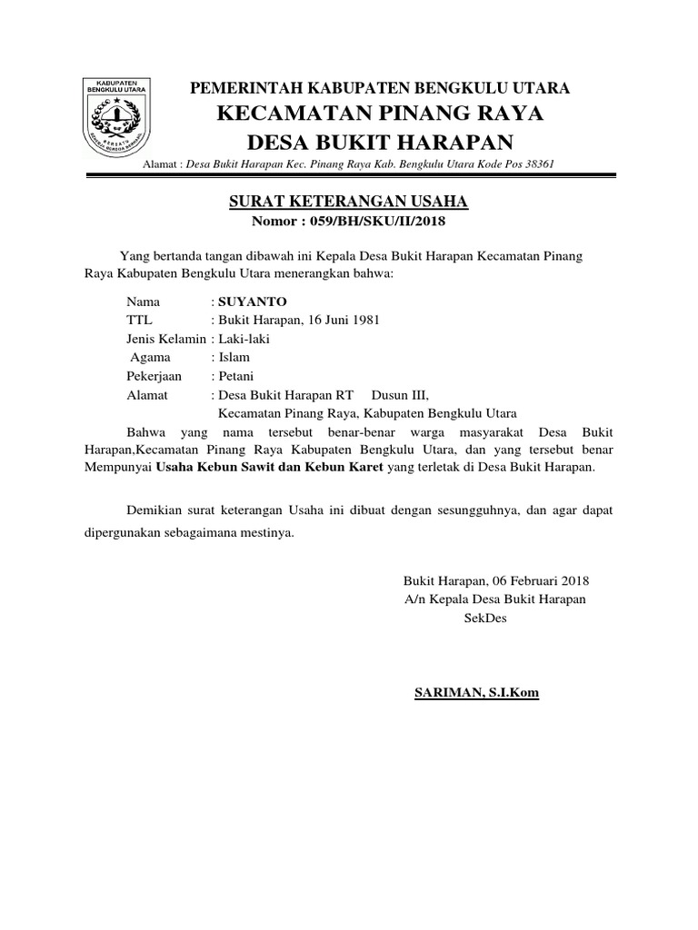 Surat Keterangan Usaha Pdf