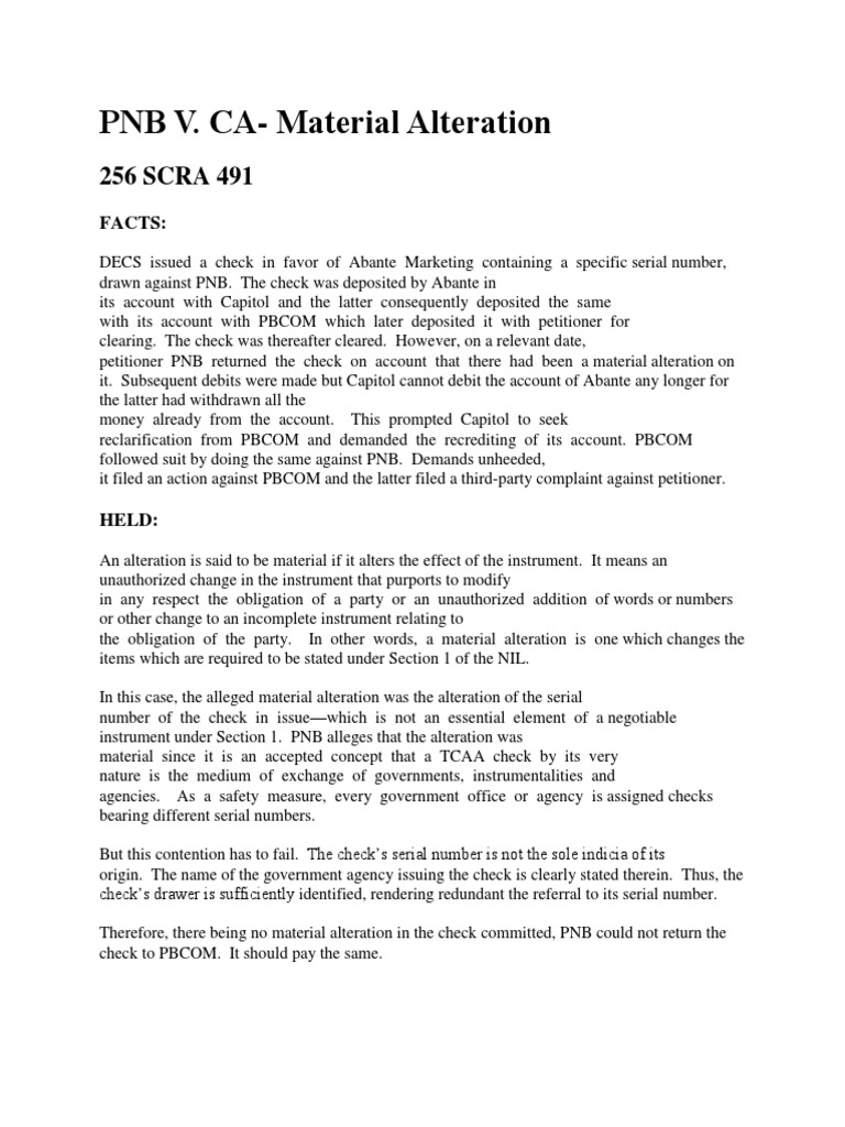 Pnb v ca material alteration 256 scra 491 pdf cheque social