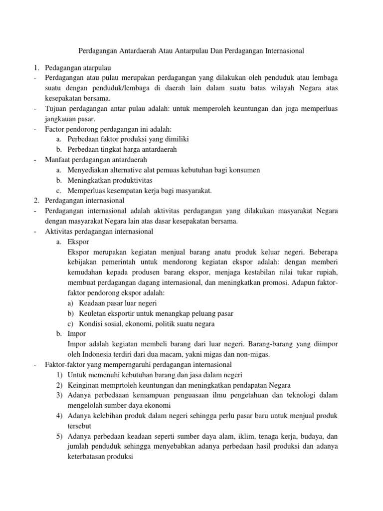 Perdagangan Antardaerah Atau Antarpulau Dan Perdagangan Internasional