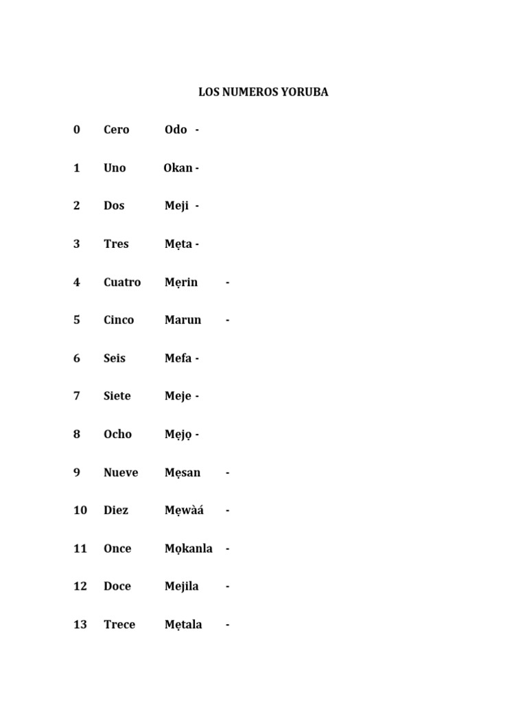 Números Yoruba del 1 al 100 | PDF
