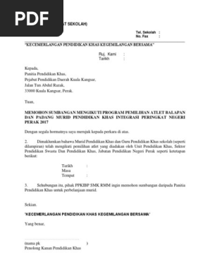 Surat Mohon Peruntukan Beli Makanan Atlit