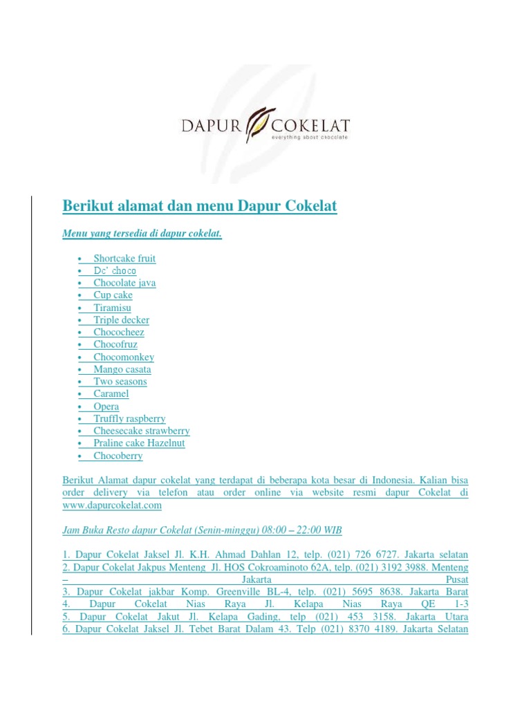 Berikut Alamat Dan Menu Dapur Cokelat Berikut Alamat Dan Menu Dapur Cokelat