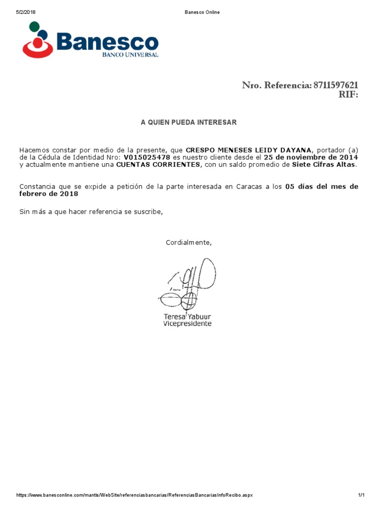 Referencia Bancaria PDF Bancario Bancos
