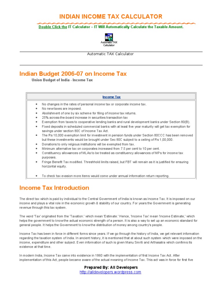 Indian Tax Calculator Double Click The IT Calculator IT Will