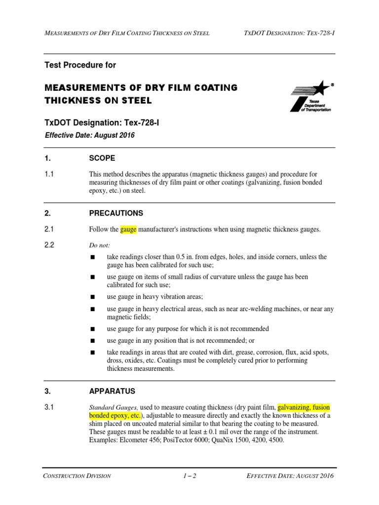 Measurements of Dry Film Coating Thickness On Steel PDF