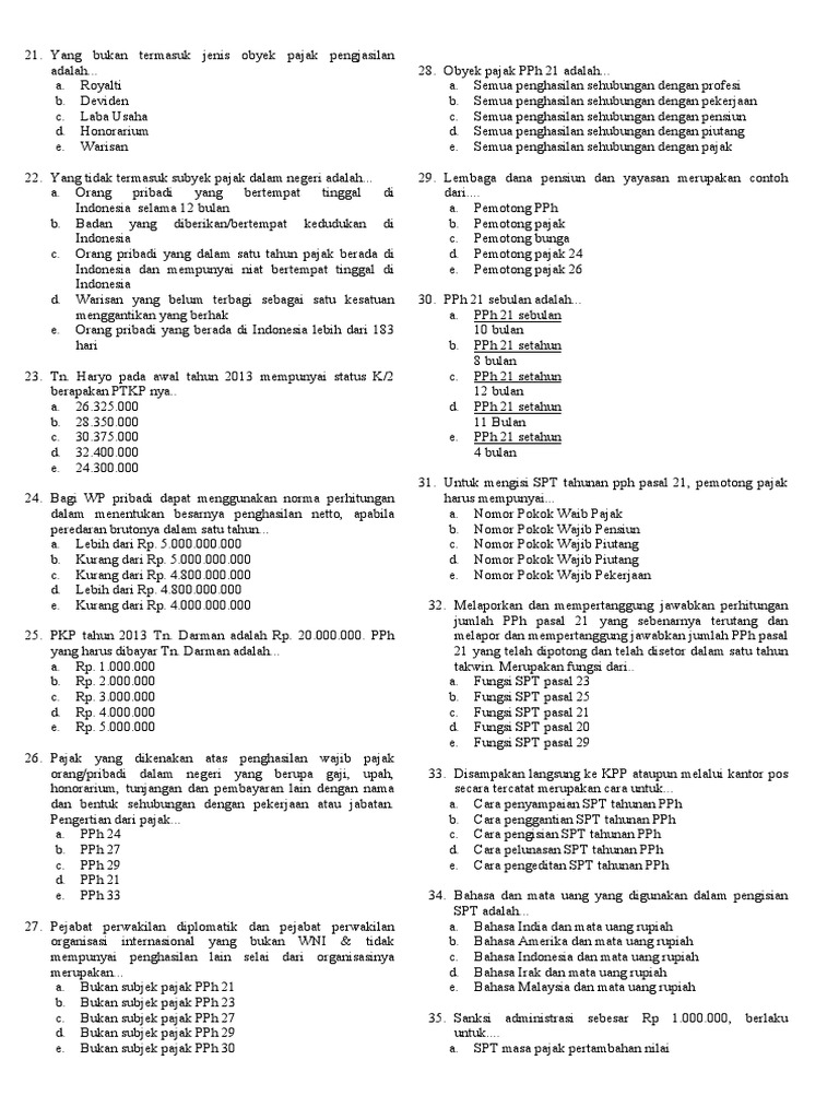 Latiihan Soal Pajak Kelas Xi Siswa