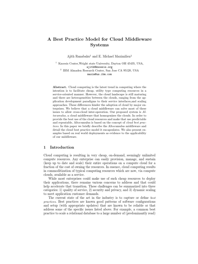 A Best Practice Model For Cloud Middleware Systems | PDF