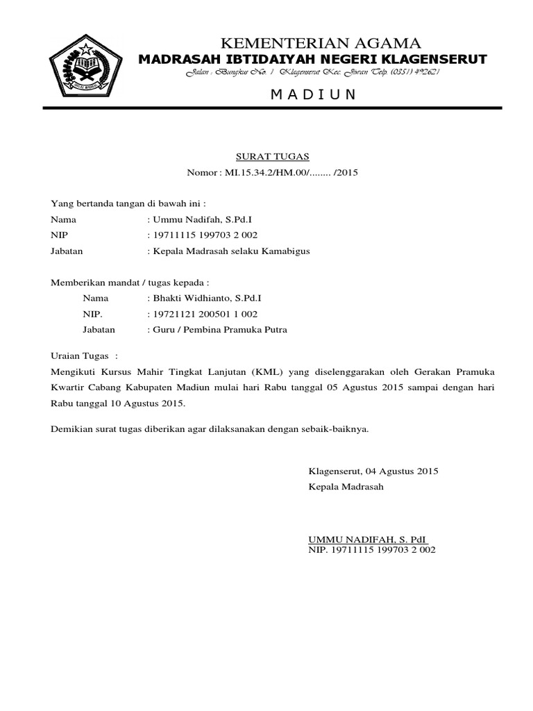Contoh Surat Mandat Pramuka Dari Kepala Sekolah Doc Nusagates