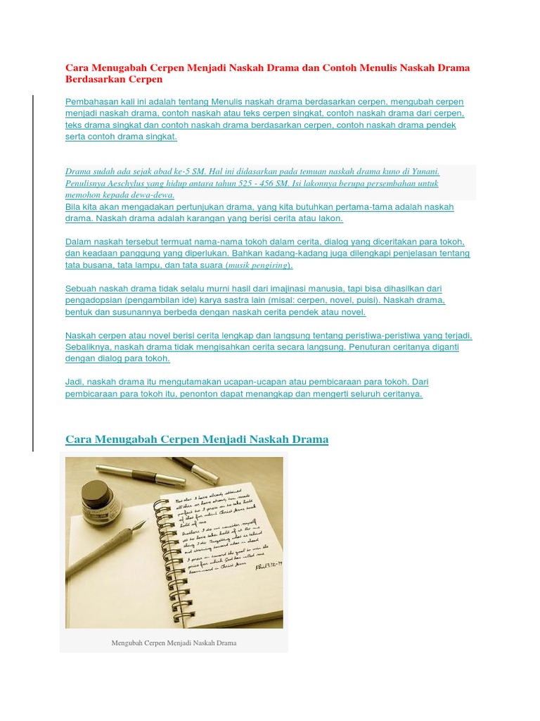 Cara Menugabah Cerpen Menjadi Naskah Drama Dan Contoh