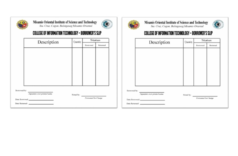 Borrower Slip IT Dept