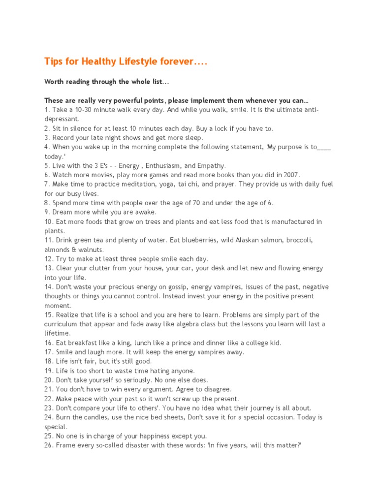 40 Tips for a Healthy Lifestyle | PDF