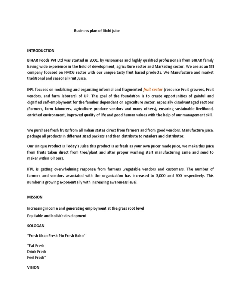 Business Plan of Fruit Juice