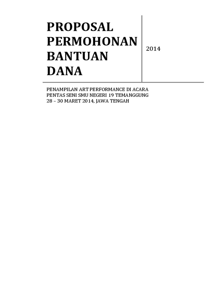 Contoh Proposal Permohonan Bantuan Dana Kesenian