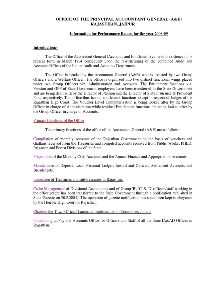 Office of The Principal Accountant General (A&E) Rajasthan, Jaipur