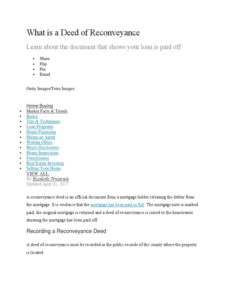 What Is A Deed of Reconveyance | PDF | Title Insurance | Short Sale ...
