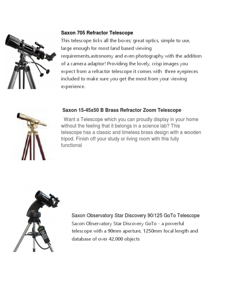 Saxon 705 Refractor Telescope PDF Telescope Optical Devices