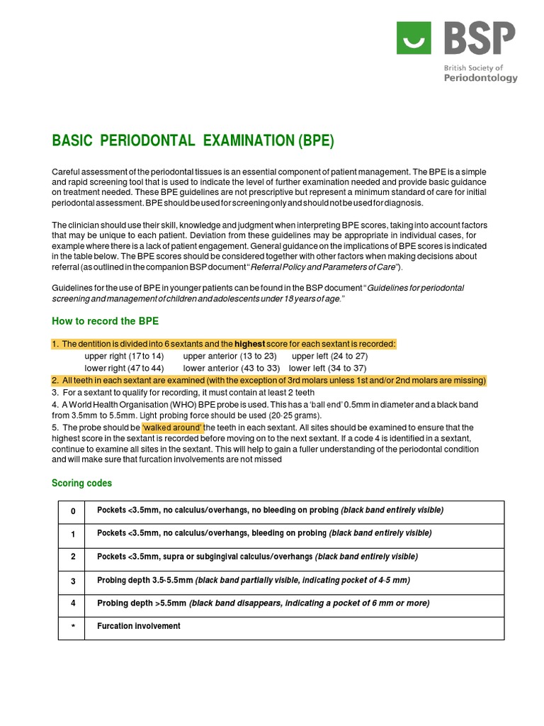 BSP BPE Guidelines Dentistry Branches Health Sciences