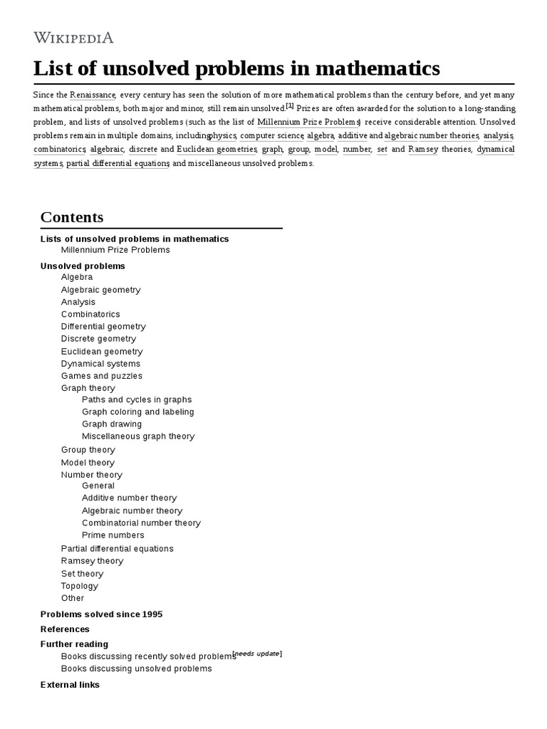 List of Unsolved Problems in Mathematics | PDF | Model Theory | Graph ...