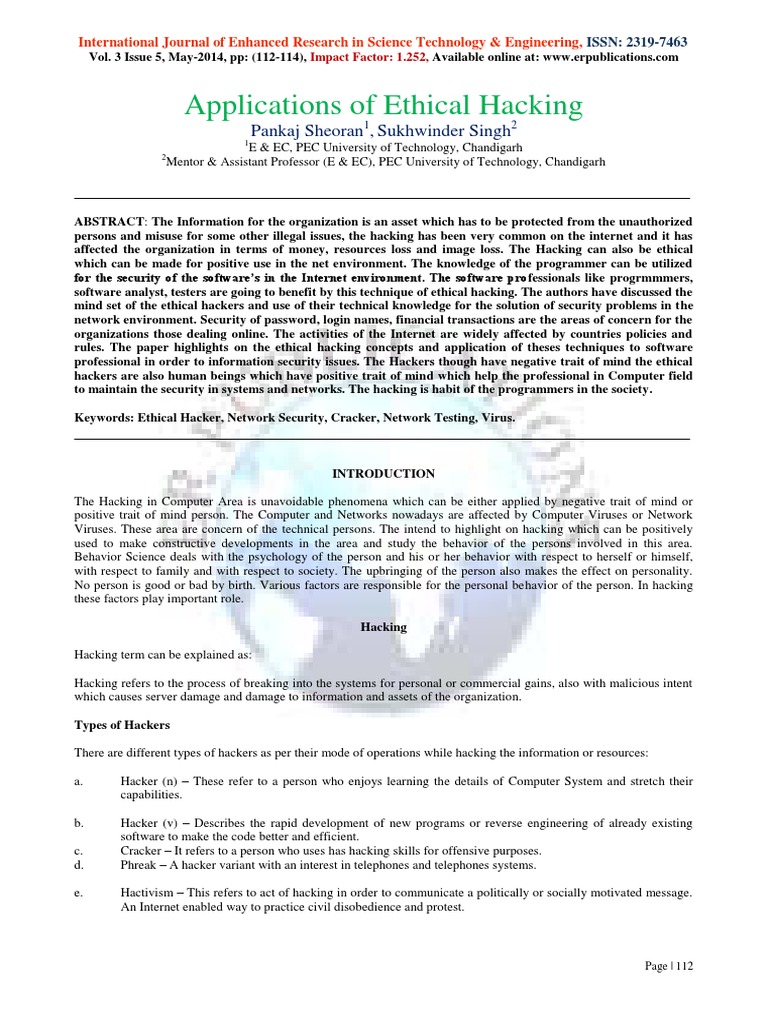 Applications of Ethical Hacking | PDF | Security Hacker | White Hat ...